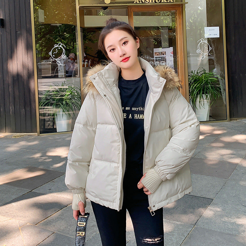 Loose Hooded Gloves Thickened Thermal Quilted Jacket Coat For Women - Jade White / M