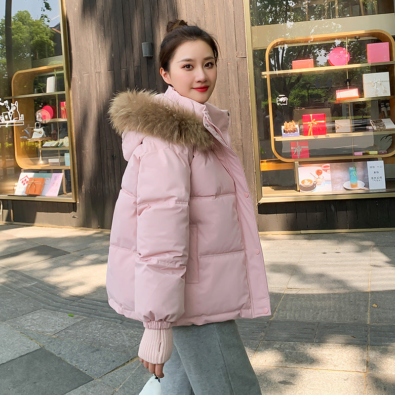 Loose Hooded Gloves Thickened Thermal Quilted Jacket Coat For Women - Pink / M