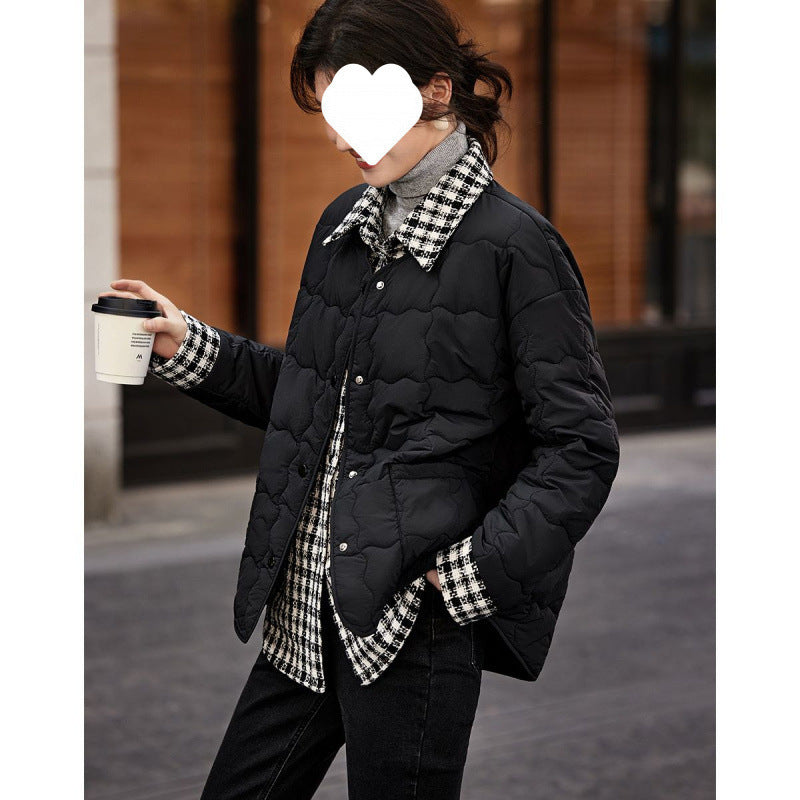 Winter All-matching Simple Stitching Women’s Cotton-padded Clothing - Black / S