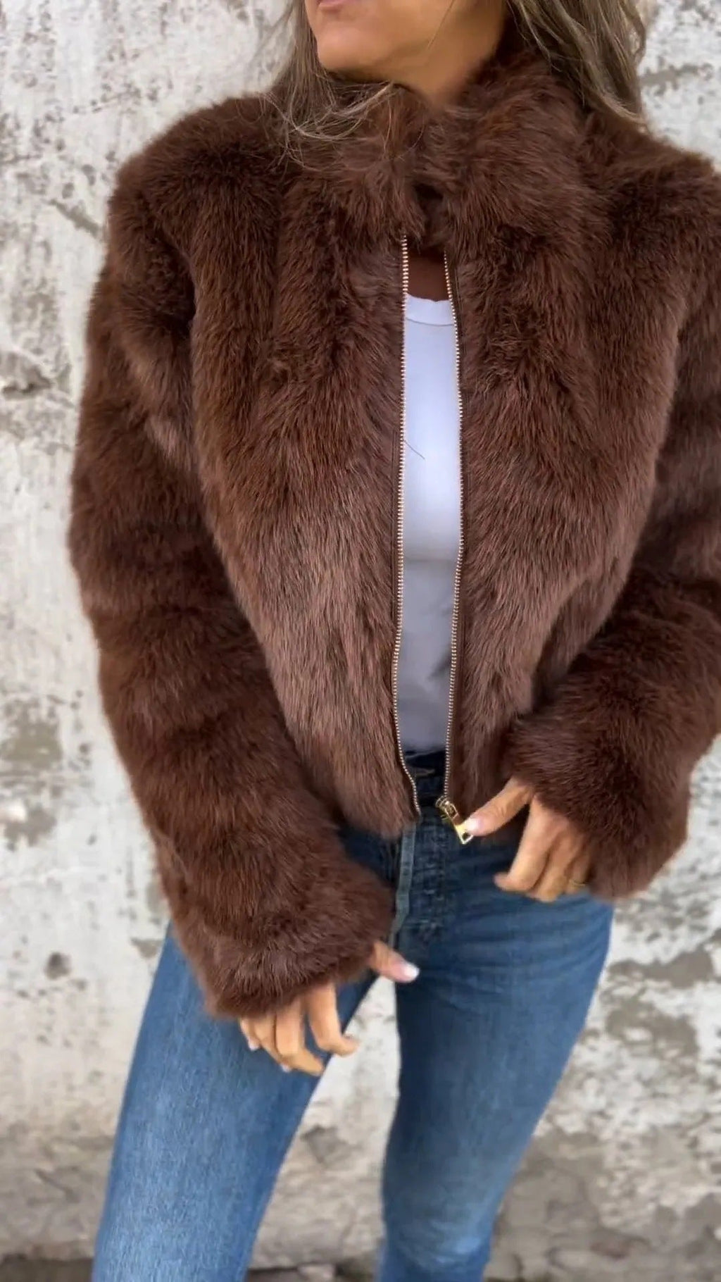 Fashion Stand Collar Plush Jacket Winter Casual Turtleneck Zipper Coat Fleece Tops Women’s Clothing