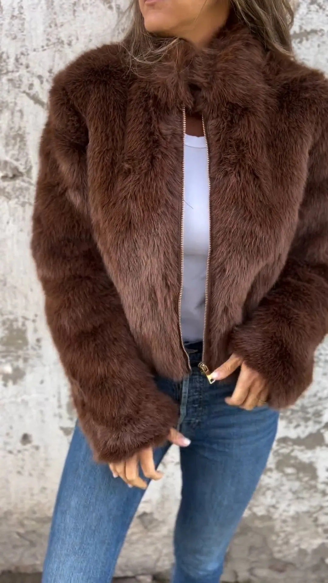 Fashion Stand Collar Plush Jacket Winter Casual Turtleneck Zipper Coat Fleece Tops Women’s Clothing