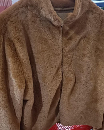 Fashion Stand Collar Plush Jacket Winter Casual Turtleneck Zipper Coat Fleece Tops Women’s Clothing - Dark Brown / S