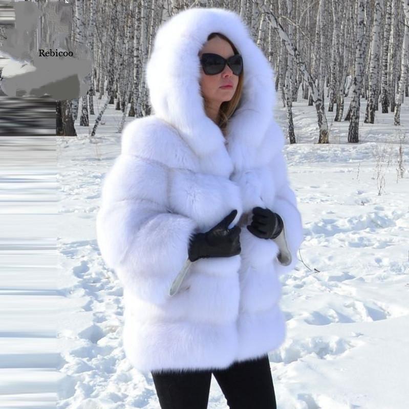 Women’s Minimalist Hooded Patchwork Fur Grass Jacket - White / S