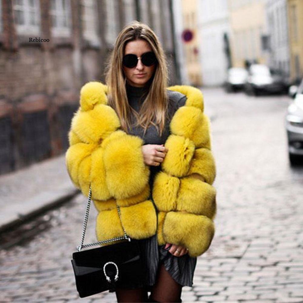 Women’s Minimalist Hooded Patchwork Fur Grass Jacket - Yellow / L