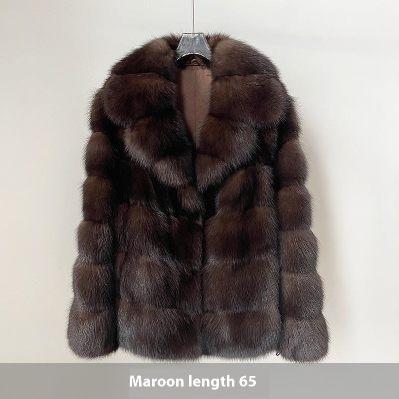 Artificial Fur Purple Sable Thick Warm Jacket - Brown / S