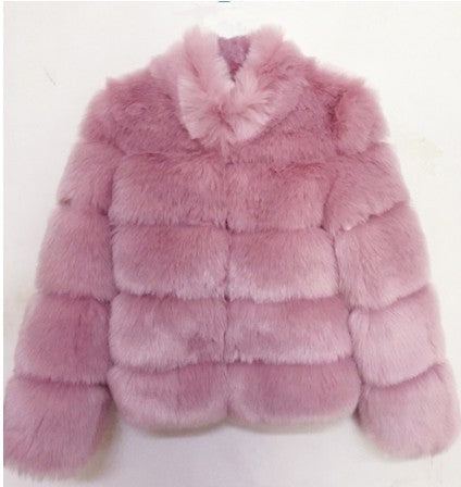 Fox Fur Slimming Stand Collar Splicing Coat - Lotus Root Starch / L