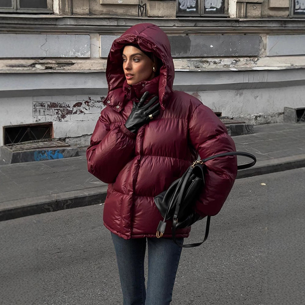 Women’s Clothing Graceful Stand Collar Hooded Cotton Jacket