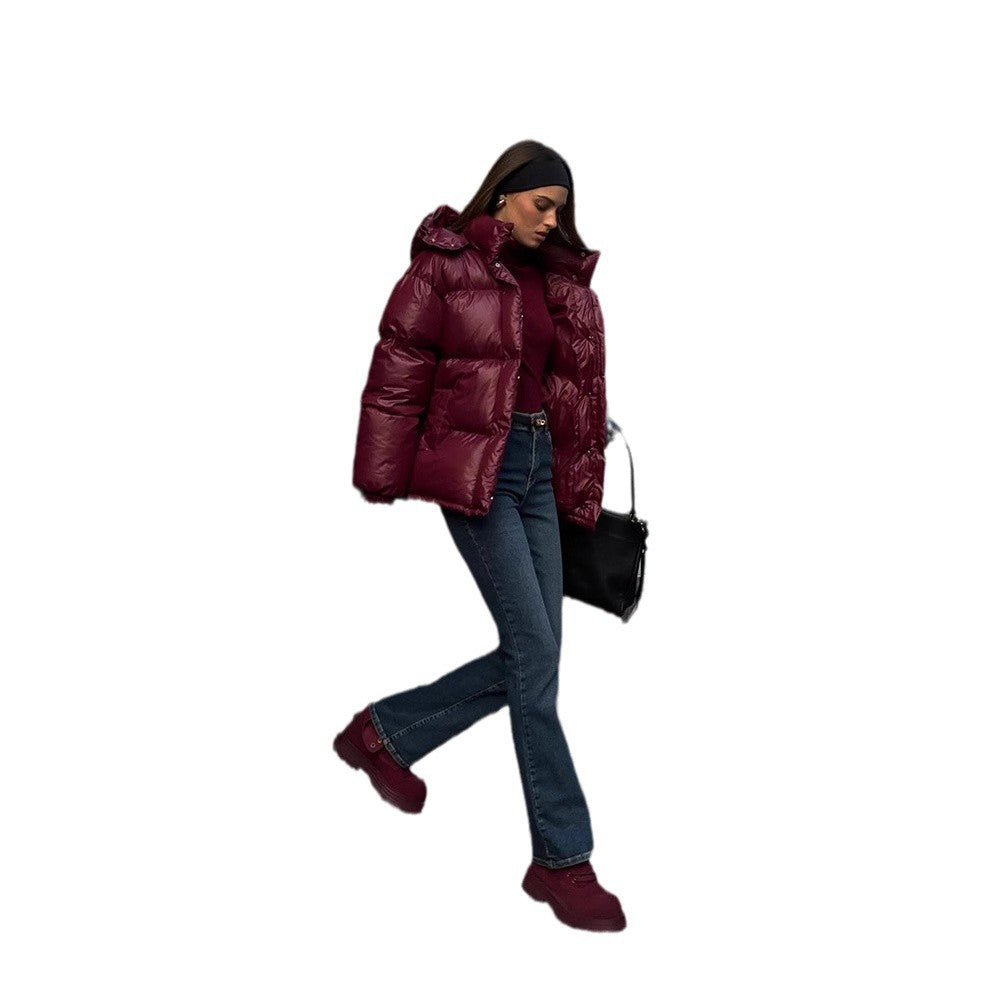 Women’s Clothing Graceful Stand Collar Hooded Cotton Jacket