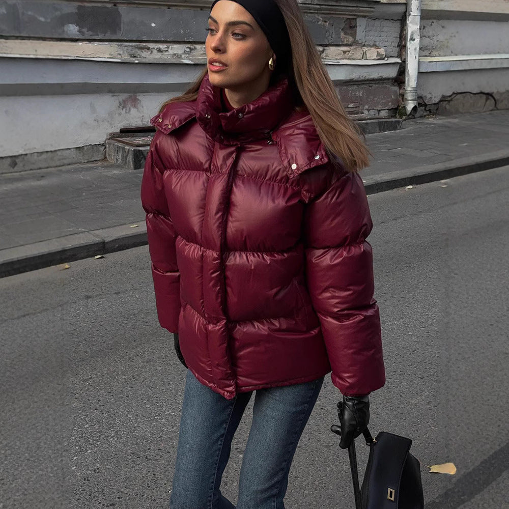Women’s Clothing Graceful Stand Collar Hooded Cotton Jacket