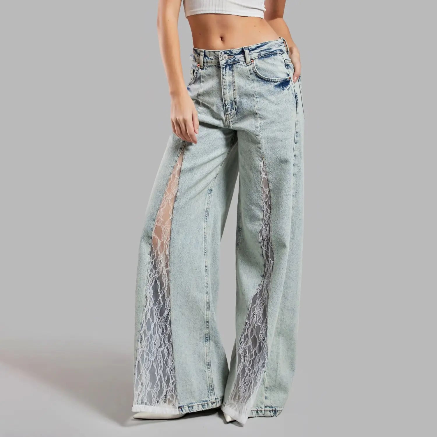 Street Lace Stitching Skinny Jeans