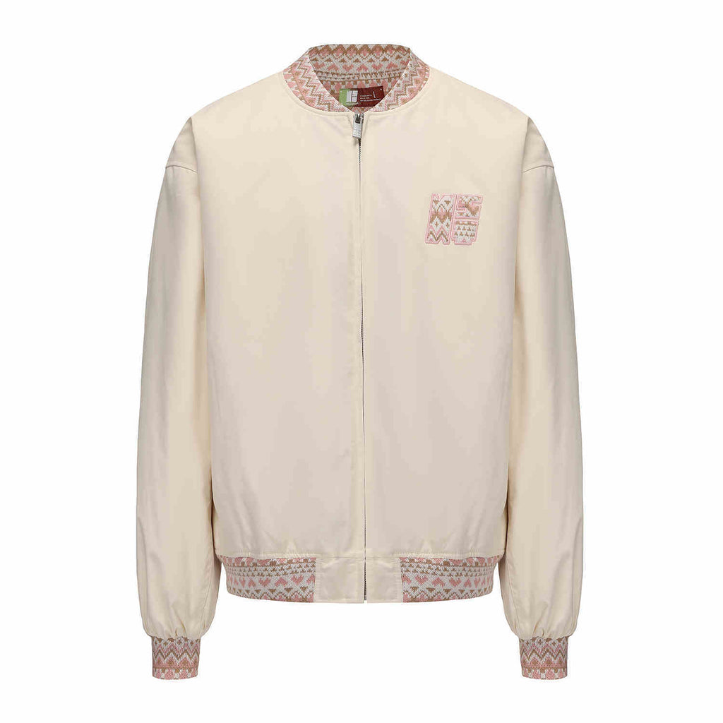 Ethnic Jacquard Stitching Thick Quilted Couple Baseball Uniform Jacket - Apricot / S