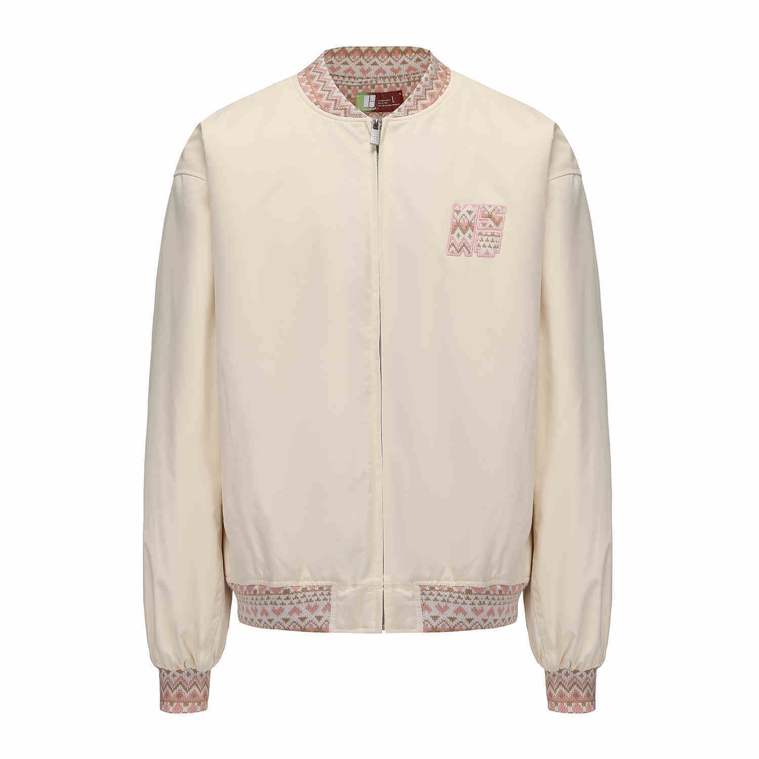 Ethnic Jacquard Stitching Thick Quilted Couple Baseball Uniform Jacket - Apricot / S