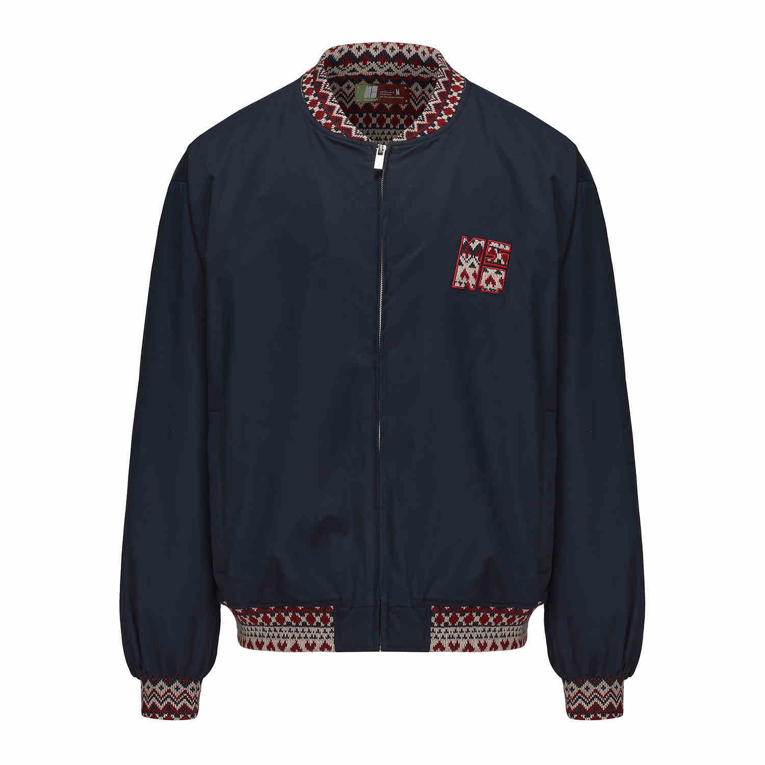 Ethnic Jacquard Stitching Thick Quilted Couple Baseball Uniform Jacket - Black / S
