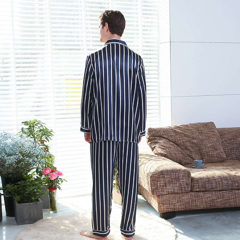 Fall men’s simulated silk stripe pajamas men