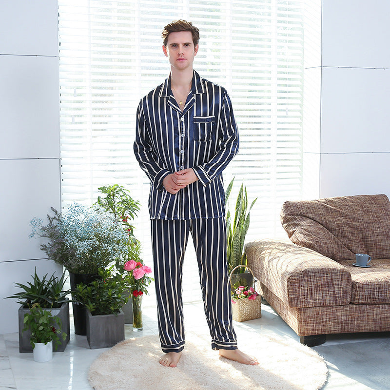 Fall men’s simulated silk stripe pajamas men