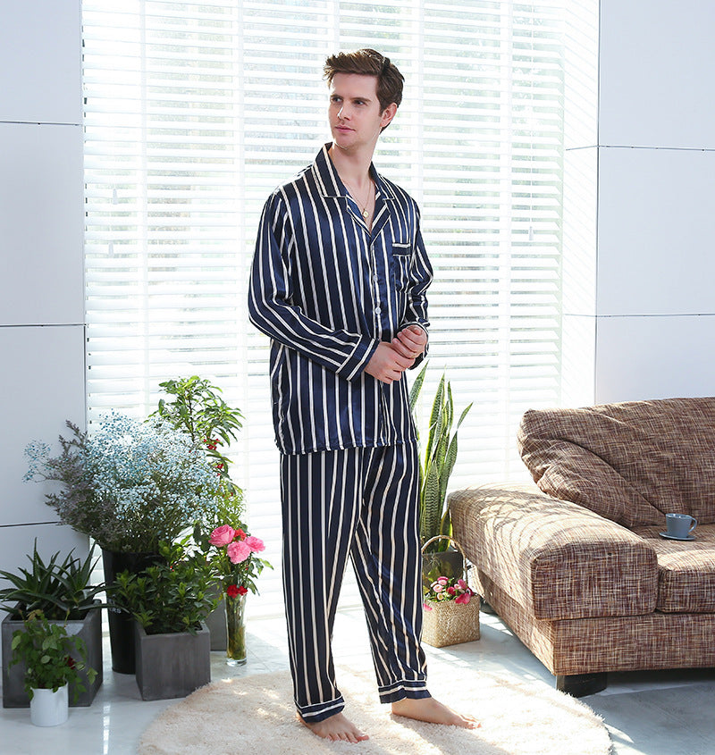 Fall men’s simulated silk stripe pajamas men