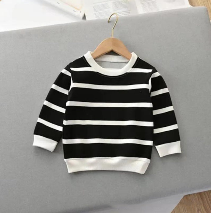 Fashion Children’s Striped Pullover Long-sleeved T-shirt - Black / 90cm