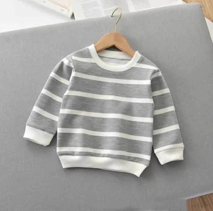 Fashion Children’s Striped Pullover Long-sleeved T-shirt - Grey / 90cm