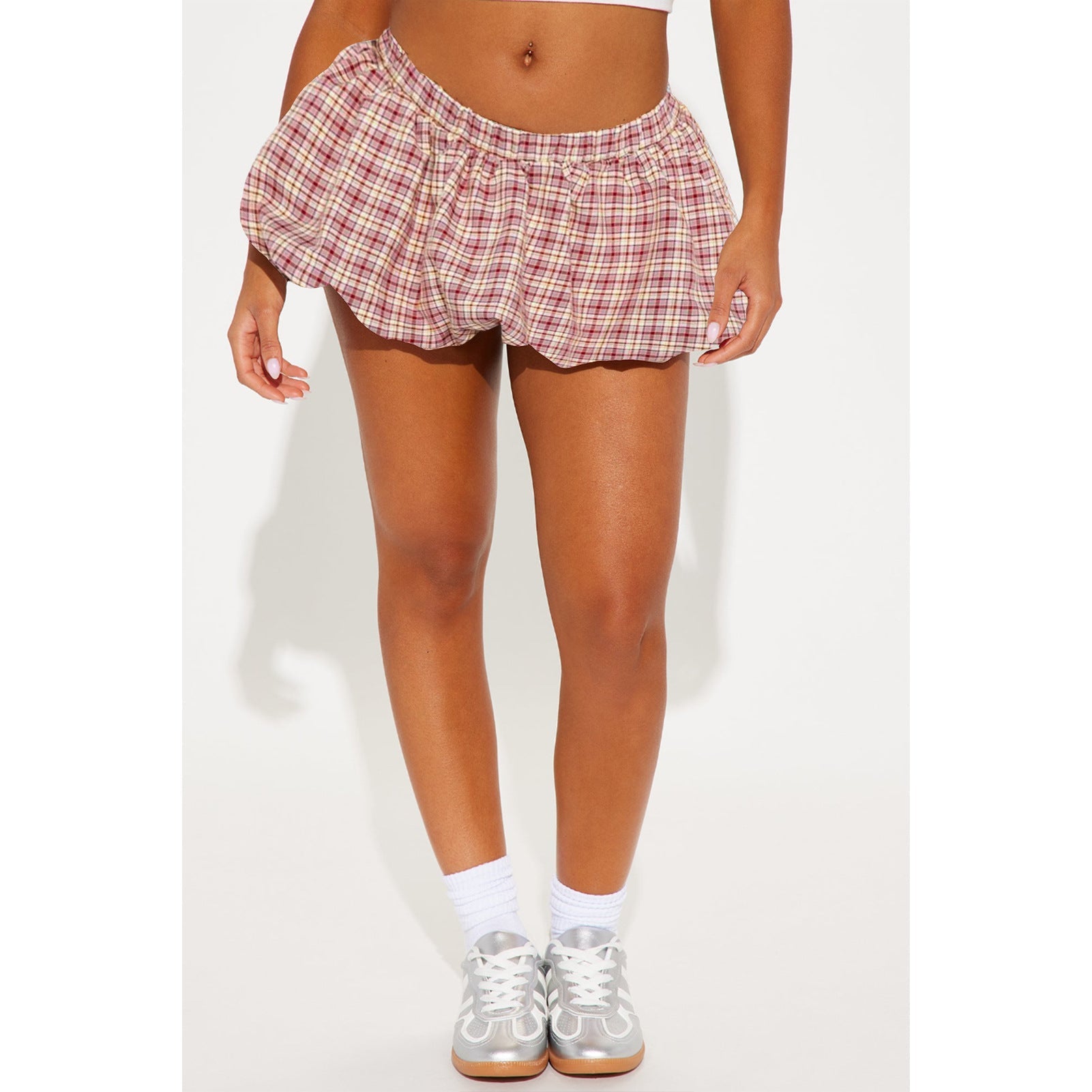 Fashion Cute Classic Plaid With Leggings - Wine Red / XS