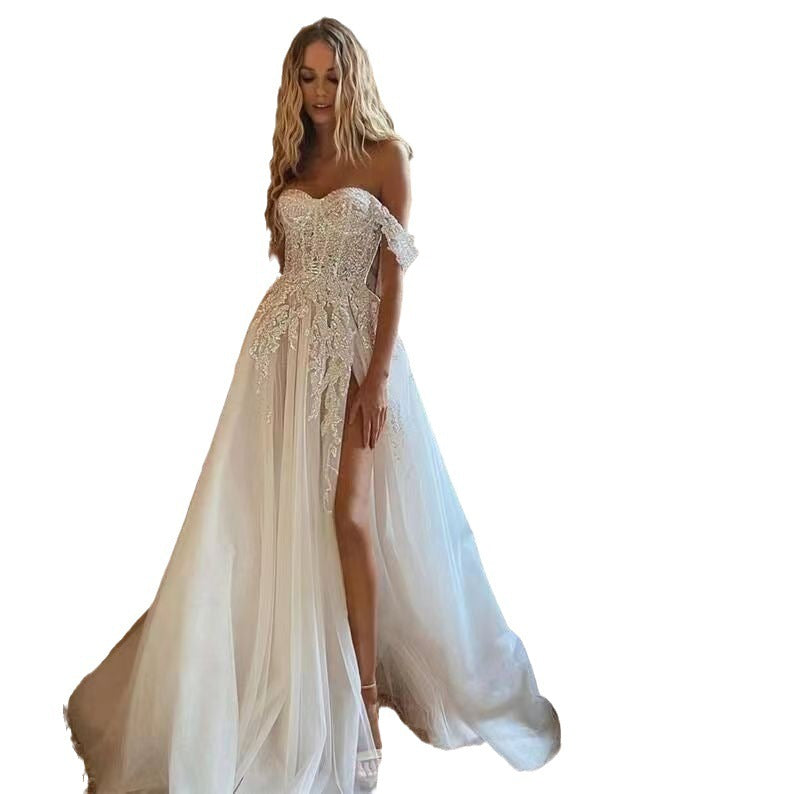 Fashion Heavy Industry Light Yarn Off-shoulder Tube Top High Waist Lady Evening Dress