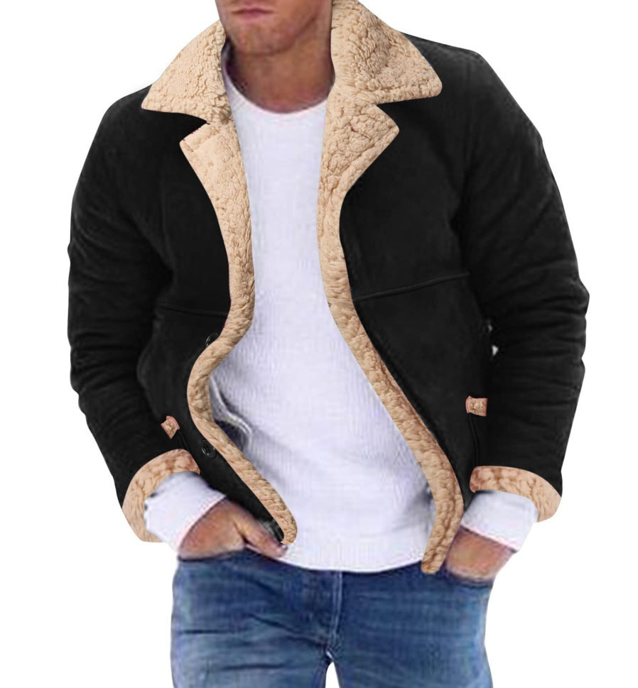 Fashion Men’s Fur Integrated Fleece-lined Padded Jacket - Black / S