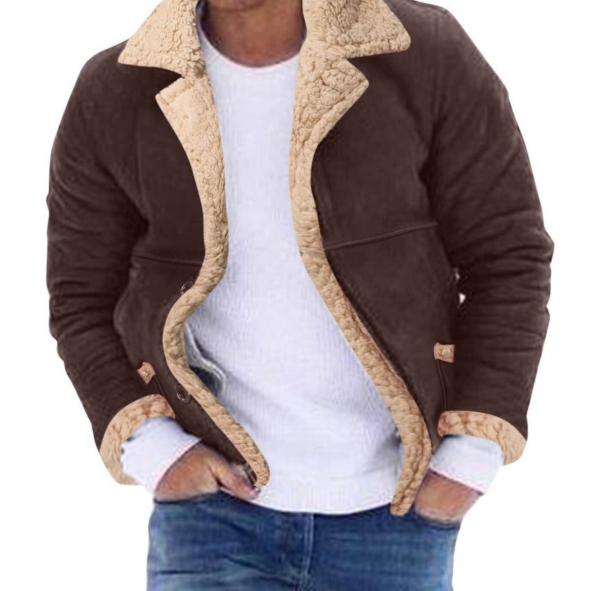 Fashion Men’s Fur Integrated Fleece-lined Padded Jacket - Coffee / S