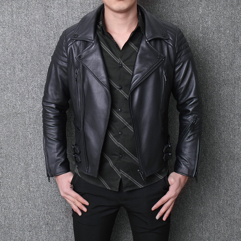 Fashion Men’s Leather Diagonal Zipper Jacket