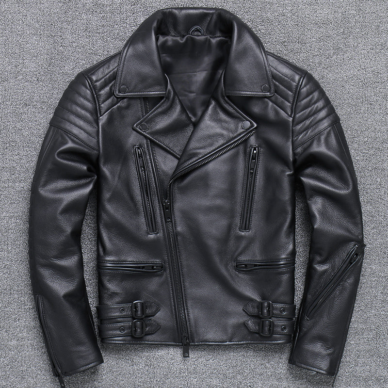 Fashion Men’s Leather Diagonal Zipper Jacket