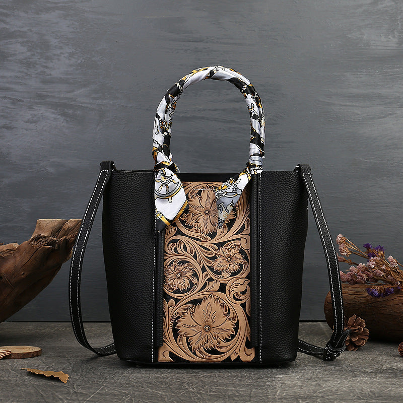 Fashion New Embossed Leather Women’s Bag - Black