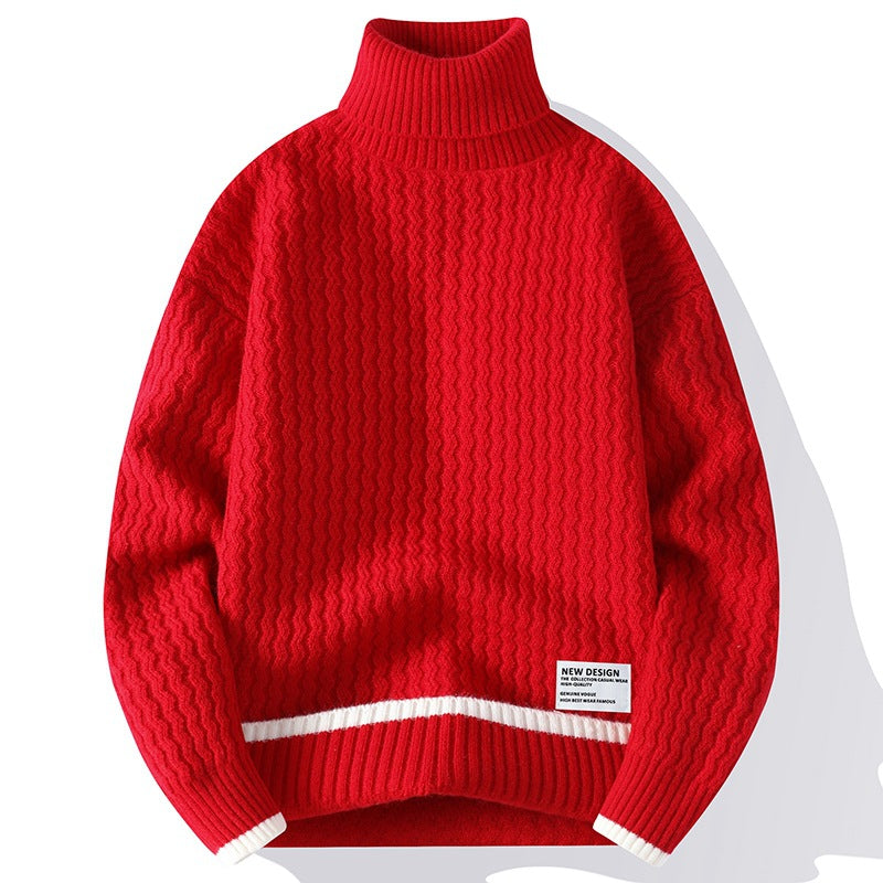 Fashion Personality New Mock Neck Sweater Men - Bright Red / M