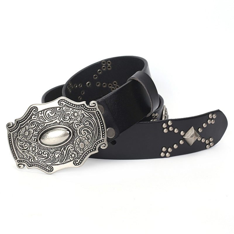 Fashion Personality Rivets Leather Belt - Black / 105cm