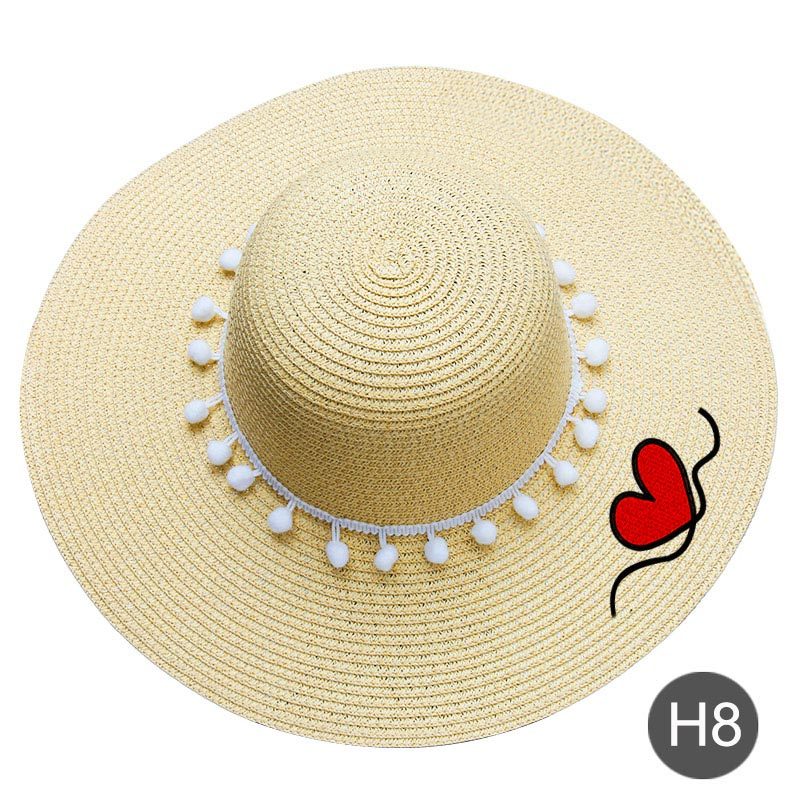 Fashion Personalized Custom Embroidery Beach Hat Your Name Text Logo Women Sun Hat Palm Straw Hat - H8 - 7