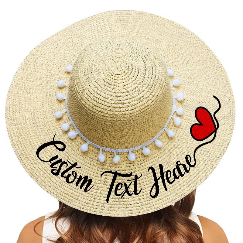 Fashion Personalized Custom Embroidery Beach Hat Your Name Text Logo Women Sun Hat Palm Straw Hat - 7