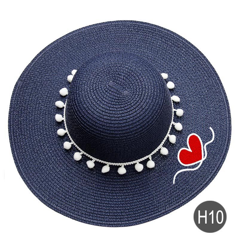 Fashion Personalized Custom Embroidery Beach Hat Your Name Text Logo Women Sun Hat Palm Straw Hat - H10 - 7
