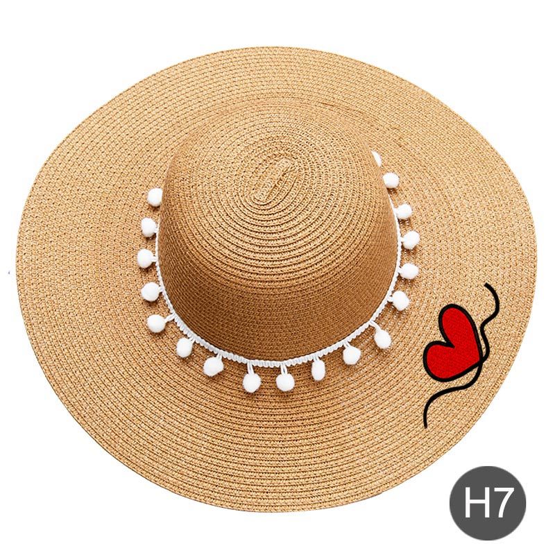 Fashion Personalized Custom Embroidery Beach Hat Your Name Text Logo Women Sun Hat Palm Straw Hat - H7 - 7