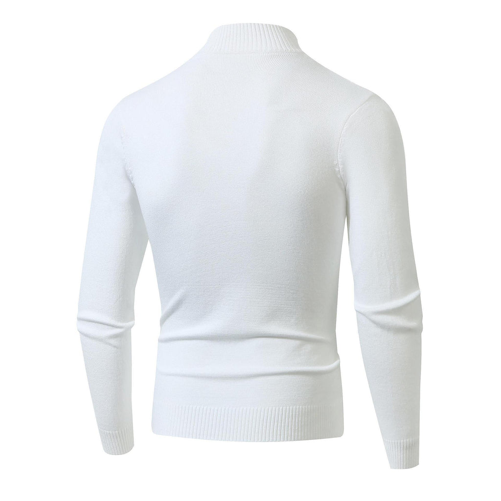 Fashion Rhombus Sweater Men’s Casual Stand Collar Long Sleeve Half Zipper Sweater - White / M