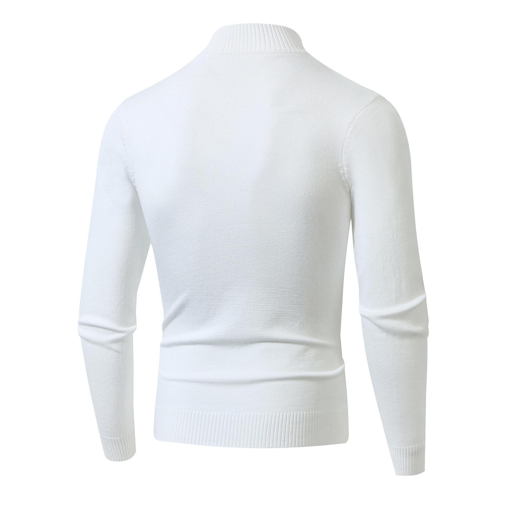 Fashion Rhombus Sweater Men’s Casual Stand Collar Long Sleeve Half Zipper Sweater - White / M