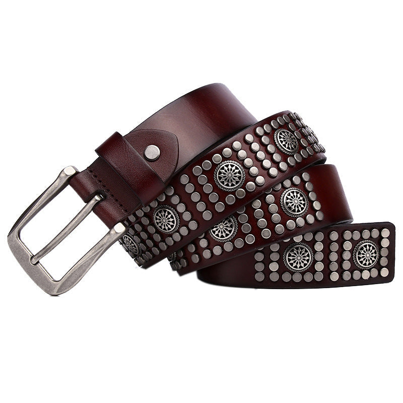 Fashion Rivet Cowhide Punk Belt - Brown / 105cm