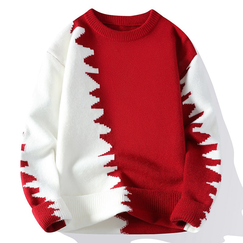 Fashion Round Neck Warm Men’s Sweater - Red / M