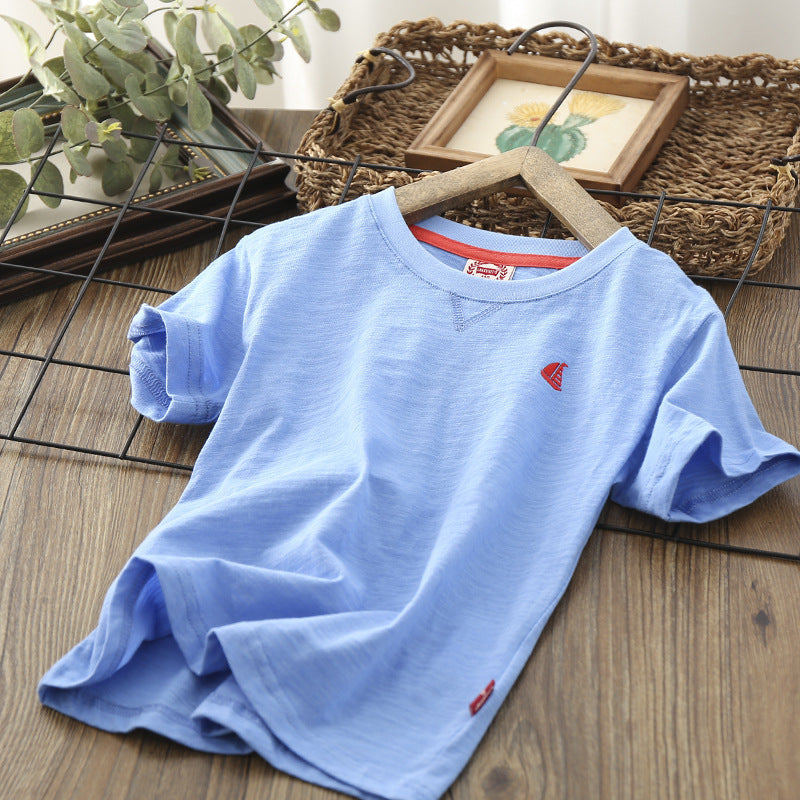 Fashion Simple Boy Half Sleeve Thin T-shirt - Blue / 110CM