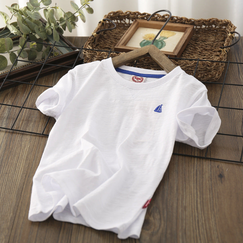 Fashion Simple Boy Half Sleeve Thin T-shirt - White / 110CM