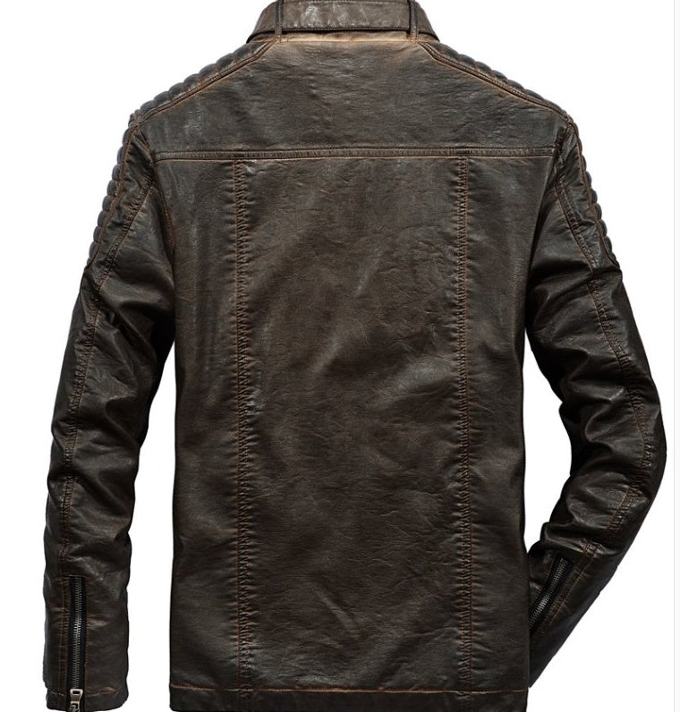 Fashion Thick Solid Color Retro Men’s Leather Jacket