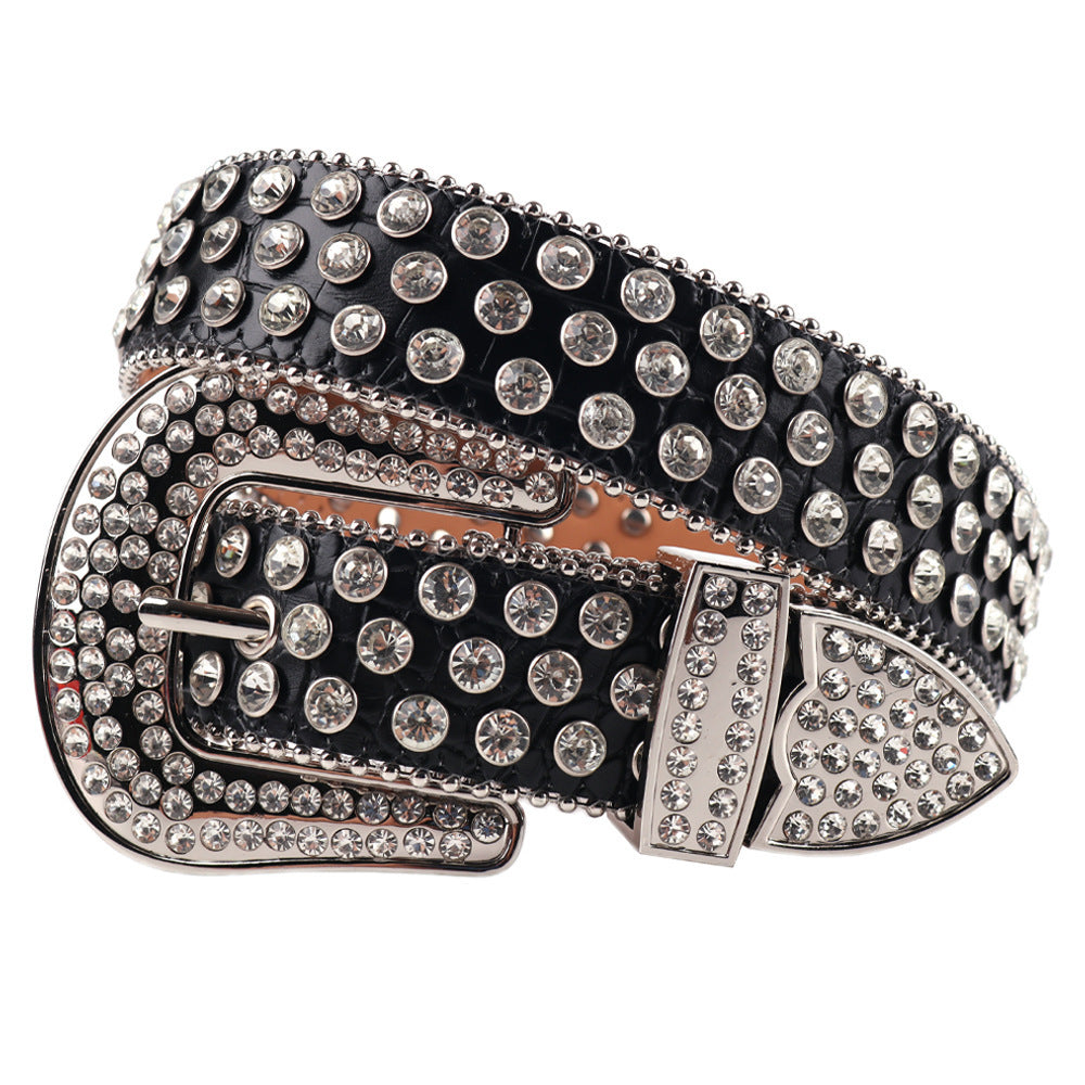 Fashion Trend Rivet Rhinestone Inlaid Belt - AE0658 black / 120cm