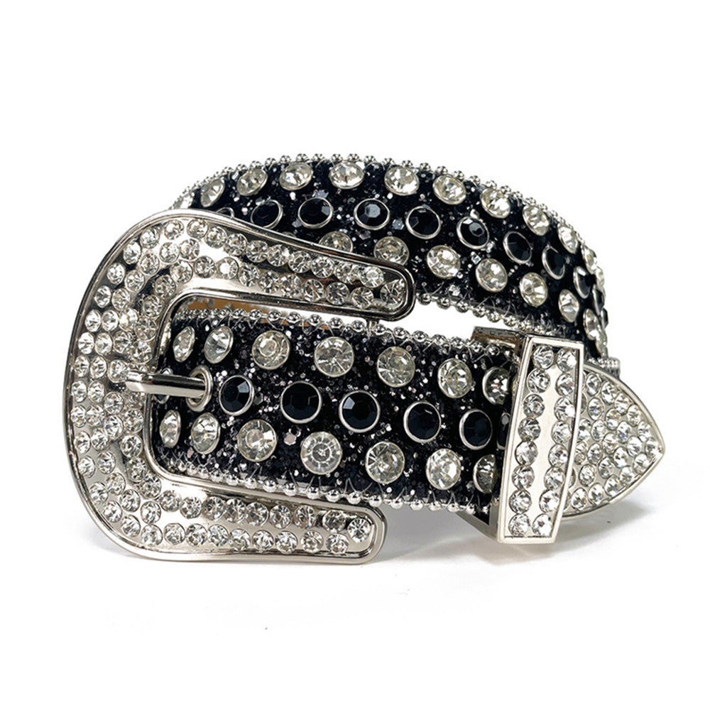 Fashion Trend Rivet Rhinestone Inlaid Belt - AE0658 black and white / 120cm
