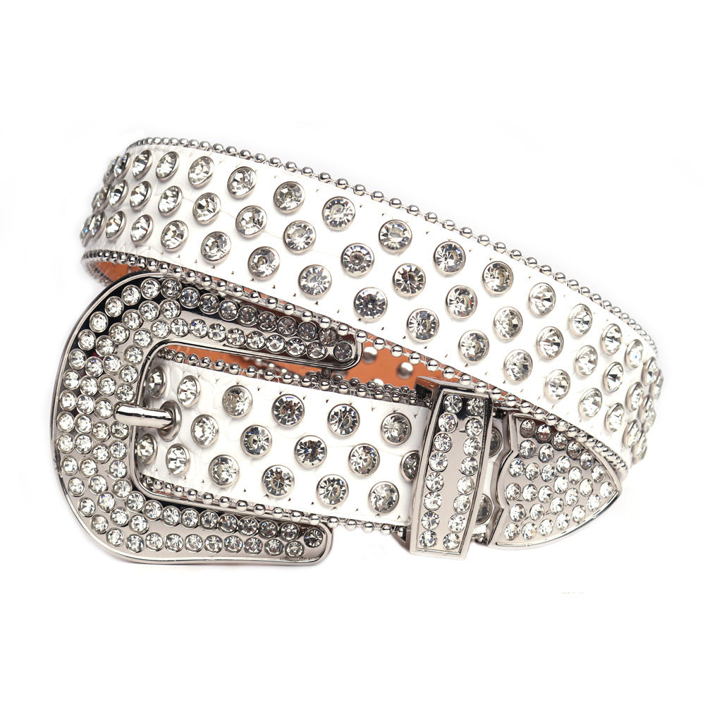 Fashion Trend Rivet Rhinestone Inlaid Belt - AE0658 Silver / 120cm