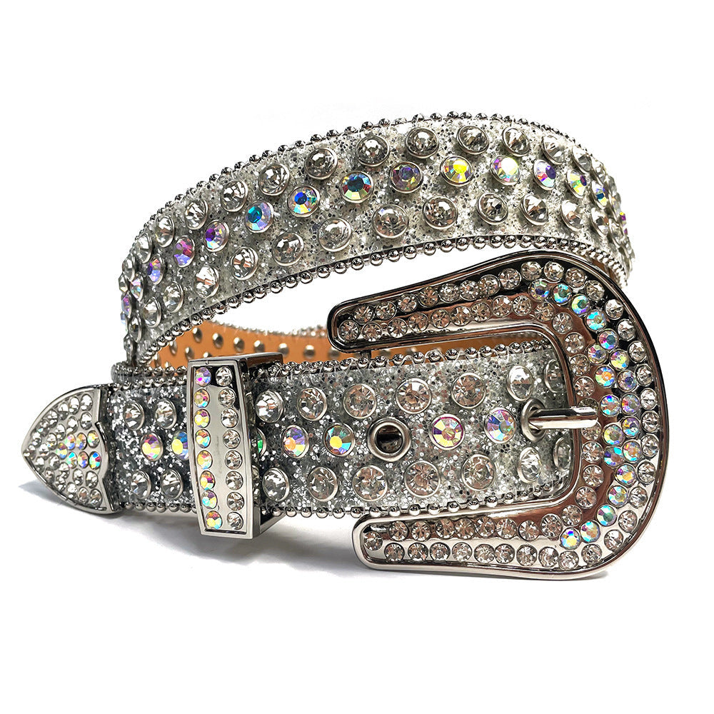 Fashion Trend Rivet Rhinestone Inlaid Belt - AE0658 white plus AB / 120cm