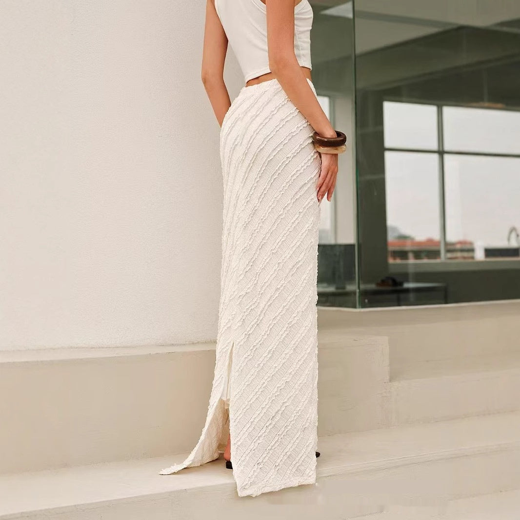 Fashionable Knitted Jacquard Split Skirt