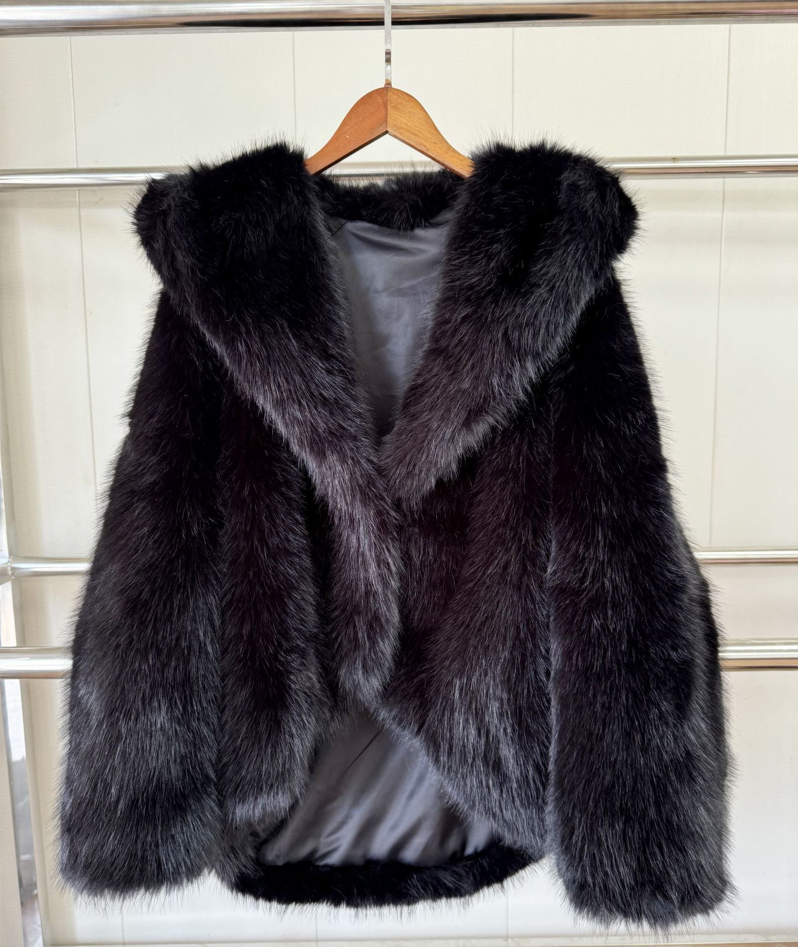 Women’s Green Fur Faux Fox Fur Hooded Coat - Black / XS