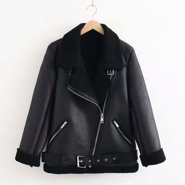 Fur Coat Women’s Fleece-lined Thick Motorcycle Jacket