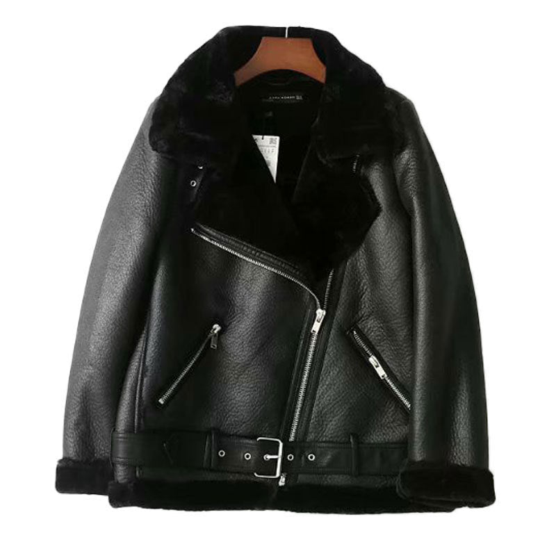 Fur Coat Women’s Fleece-lined Thick Motorcycle Jacket